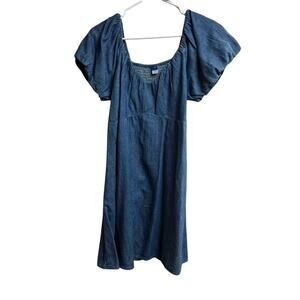 Old Navy Babydoll Denim Chambray Mini Swing Dress Medium Puff Sleeve A-Line